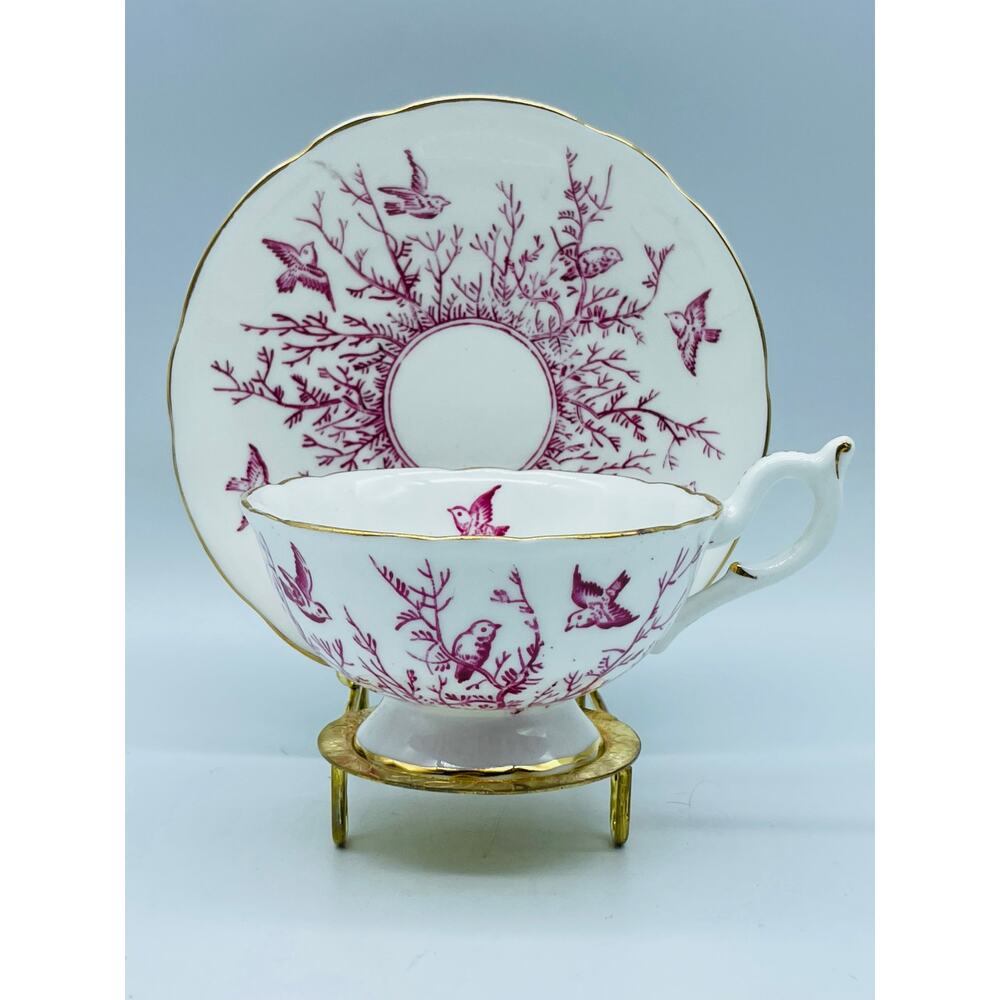 Vintage Coalport Twigs Birds Pattern 8363 Scalloped Gold Gild Teacup & Saucer